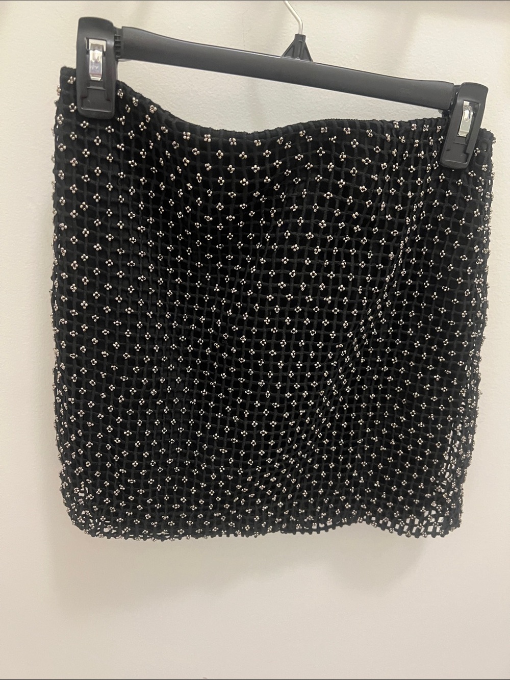Club Monaco Silver Beaded Embellished Black Mini Skirt